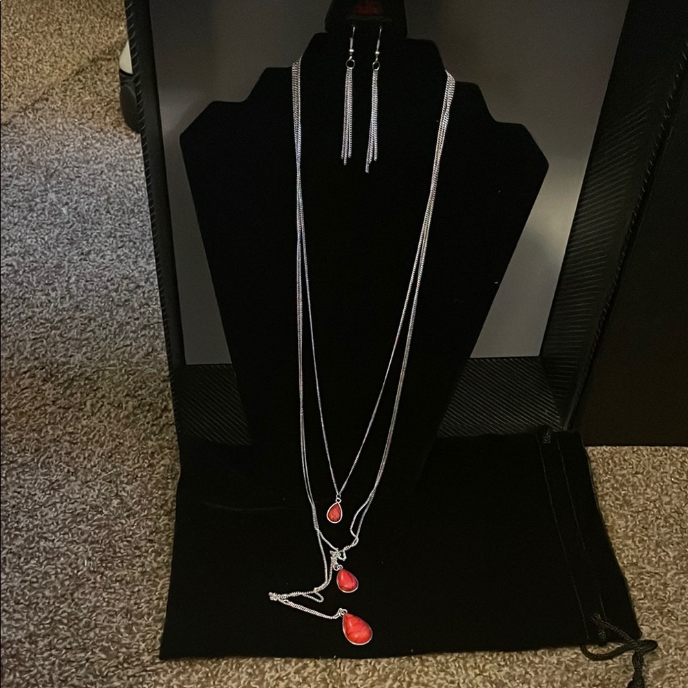 Elegant Silver and Red Jewelry Set